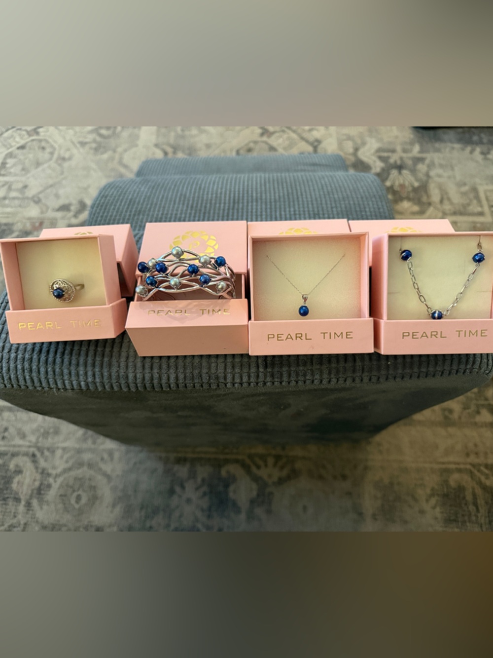 Blue Pearl Jewelry Set - Necklace, Bracelet, Ring